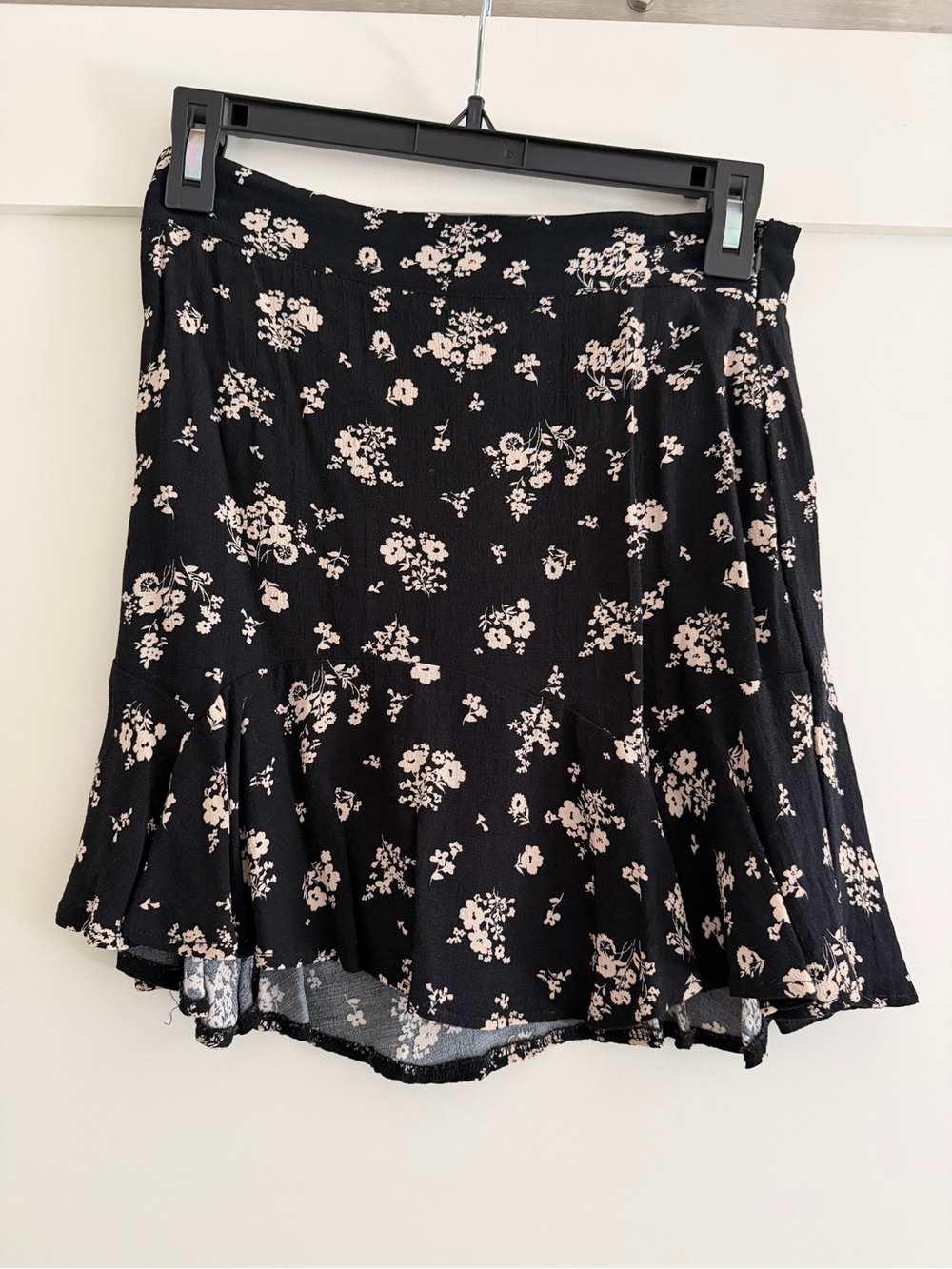 Floral Black Mini Skirt with Cream Print